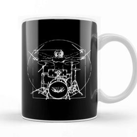Baskı Dükkanı Vitruvian Man Drum Kit Beyaz Porselen Kupa Bardak
