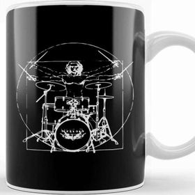 Baskı Dükkanı Vitruvian Man Drum Kit Beyaz Porselen Kupa Bardak