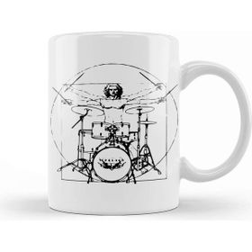 Baskı Dükkanı Vitruvian Man Drum Kit Black Lines Beyaz Porselen Kupa Bardak