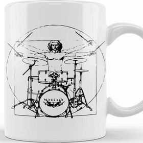 Baskı Dükkanı Vitruvian Man Drum Kit Black Lines Beyaz Porselen Kupa Bardak