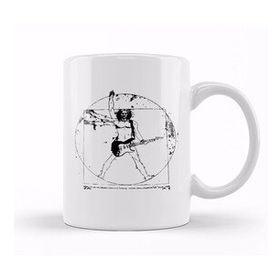 Baskı Dükkanı Vitruvian Man Guitar Player Black Lines Beyaz Porselen Kupa Bardak