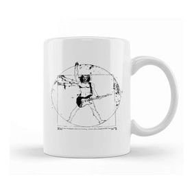 Baskı Dükkanı Vitruvian Man Guitar Player Black Lines Beyaz Porselen Kupa Bardak