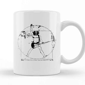 Baskı Dükkanı Vitruvian Man Guitar Player Black Lines Beyaz Porselen Kupa Bardak