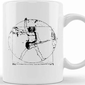 Baskı Dükkanı Vitruvian Man Guitar Player Black Lines Beyaz Porselen Kupa Bardak