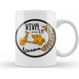 Baskı Dükkanı Viva La Vespa Circle Beyaz Porselen Kupa Bardak