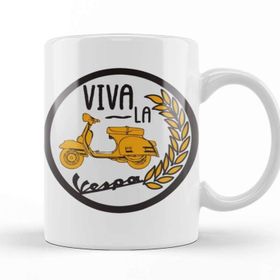 Baskı Dükkanı Viva La Vespa Circle Beyaz Porselen Kupa Bardak