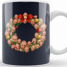 Baskı Dükkanı Vladimir Putin Multiface Christmas Wreath Beyaz Porselen Kupa Bardak