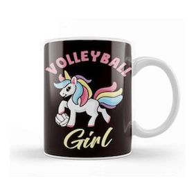 Baskı Dükkanı Volleyball Girl Unicorn Ball Sports Beach Volleyball Player Beyaz Porselen Kupa Bardak