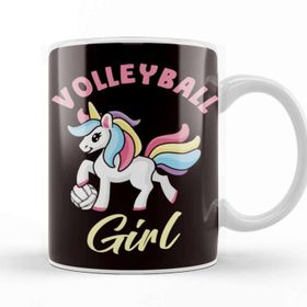 Baskı Dükkanı Volleyball Girl Unicorn Ball Sports Beach Volleyball Player Beyaz Porselen Kupa Bardak