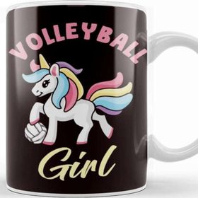 Baskı Dükkanı Volleyball Girl Unicorn Ball Sports Beach Volleyball Player Beyaz Porselen Kupa Bardak
