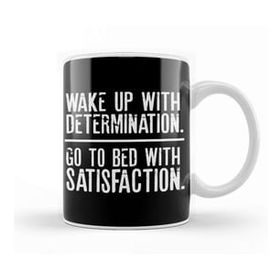 Baskı Dükkanı Wake Up Determination Bed With Satisfaction Beyaz Porselen Kupa Bardak