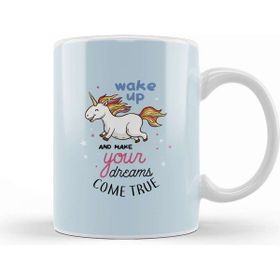 Baskı Dükkanı Wake Up Makes Dreams Come True Unicorn Beyaz Porselen Kupa Bardak