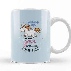 Baskı Dükkanı Wake Up Makes Dreams Come True Unicorn Beyaz Porselen Kupa Bardak