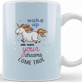 Baskı Dükkanı Wake Up Makes Dreams Come True Unicorn Beyaz Porselen Kupa Bardak