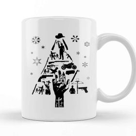 Baskı Dükkanı Walking Dead Christmas Tree Silhouette Beyaz Porselen Kupa Bardak