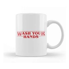 Baskı Dükkanı Wash Your Hands Stranger Things Font Beyaz Porselen Kupa Bardak