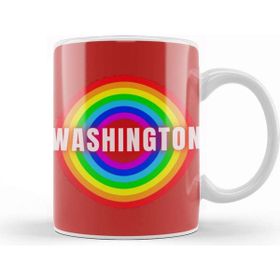 Baskı Dükkanı Washington Vintage Retro Rainbow Style Beyaz Porselen Kupa Bardak