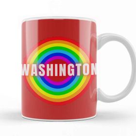 Baskı Dükkanı Washington Vintage Retro Rainbow Style Beyaz Porselen Kupa Bardak