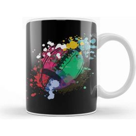 Baskı Dükkanı Water Color Rugby Ball Player Gift Rugby Beyaz Porselen Kupa Bardak
