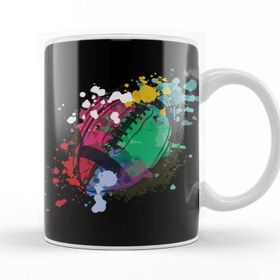 Baskı Dükkanı Water Color Rugby Ball Player Gift Rugby Beyaz Porselen Kupa Bardak