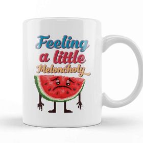 Baskı Dükkanı Watermelonfeeling A Little Meloncholy Melon Slice Pixel Art Beyaz Porselen Kupa Bardak