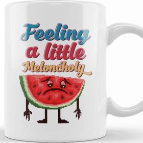 Baskı Dükkanı Watermelonfeeling A Little Meloncholy Melon Slice Pixel Art Beyaz Porselen Kupa Bardak