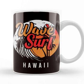 Baskı Dükkanı Wave Surf Hawaii Ocean Island Vacation Beach Traveler Surfer Beyaz Porselen Kupa Bardak