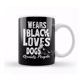 Baskı Dükkanı Wears Black Loves Dogs Avoids People Introvert Beyaz Porselen Kupa Bardak