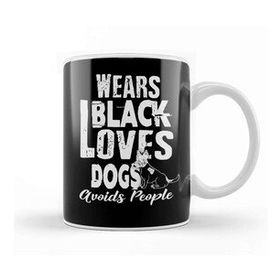 Baskı Dükkanı Wears Black Loves Dogs Avoids People Introvert Beyaz Porselen Kupa Bardak