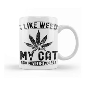 Baskı Dükkanı Weed Stoner Cat Owner Beyaz Porselen Kupa Bardak