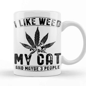 Baskı Dükkanı Weed Stoner Cat Owner Beyaz Porselen Kupa Bardak