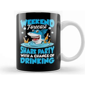 Baskı Dükkanı Weekend Forecast Shark Party &amp; Chance Of Drinking Beyaz Porselen Kupa Bardak