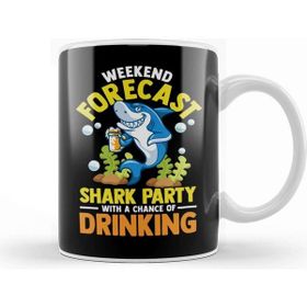 Baskı Dükkanı Weekend Forecast Shark Party With Drinking Beyaz Porselen Kupa Bardak
