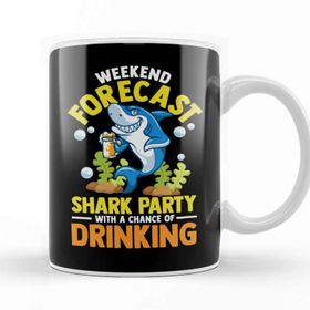 Baskı Dükkanı Weekend Forecast Shark Party With Drinking Beyaz Porselen Kupa Bardak