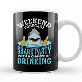 Baskı Dükkanı Weekend Forecast Shark Party With Drinking Beyaz Porselen Kupa Bardak