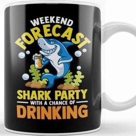 Baskı Dükkanı Weekend Forecast Shark Party With Drinking Beyaz Porselen Kupa Bardak