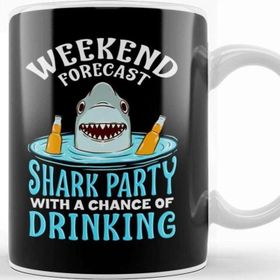 Baskı Dükkanı Weekend Forecast Shark Party With Drinking Beyaz Porselen Kupa Bardak
