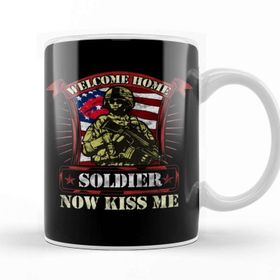 Baskı Dükkanı Welcome Home Soldier, Now Kiss Me! Military Beyaz Porselen Kupa Bardak