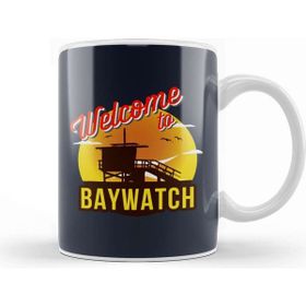 Baskı Dükkanı Welcome To Baywatch Lifeguard Tower Sunset Beyaz Porselen Kupa Bardak
