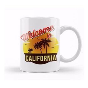 Baskı Dükkanı Welcome To California Beyaz Porselen Kupa Bardak