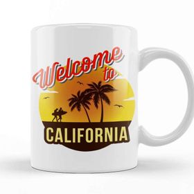 Baskı Dükkanı Welcome To California Beyaz Porselen Kupa Bardak