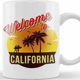 Baskı Dükkanı Welcome To California Beyaz Porselen Kupa Bardak
