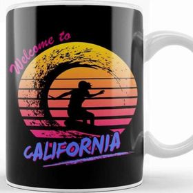 Baskı Dükkanı Welcome To California Surfer Beyaz Porselen Kupa Bardak