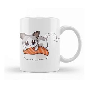Baskı Dükkanı White Cat Salmon Sushi Kupa Bardak