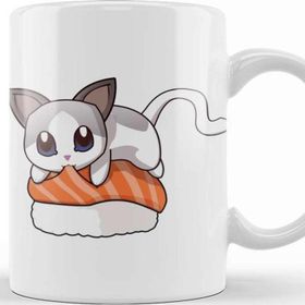 Baskı Dükkanı White Cat Salmon Sushi Kupa Bardak