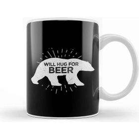 Baskı Dükkanı Will Hug For Beer Funny Bear Drinking Porselen Beyaz Kupa Bardak