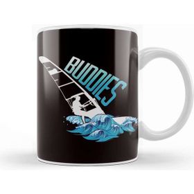 Baskı Dükkanı Windsurfing Buddies Windsurfer Surfboard Ocean Wave Surfing Beyaz Porselen Kupa Bardak
