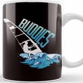 Baskı Dükkanı Windsurfing Buddies Windsurfer Surfboard Ocean Wave Surfing Beyaz Porselen Kupa Bardak