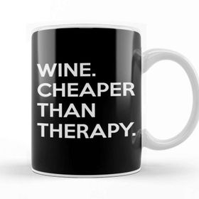 Baskı Dükkanı Wine Cheaper Than Therapy Beyaz Porselen Kupa Bardak