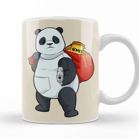 Baskı Dükkanı Winnie Bear In Disguise Panda Bears Guns Honey Beyaz Porselen Kupa Bardak